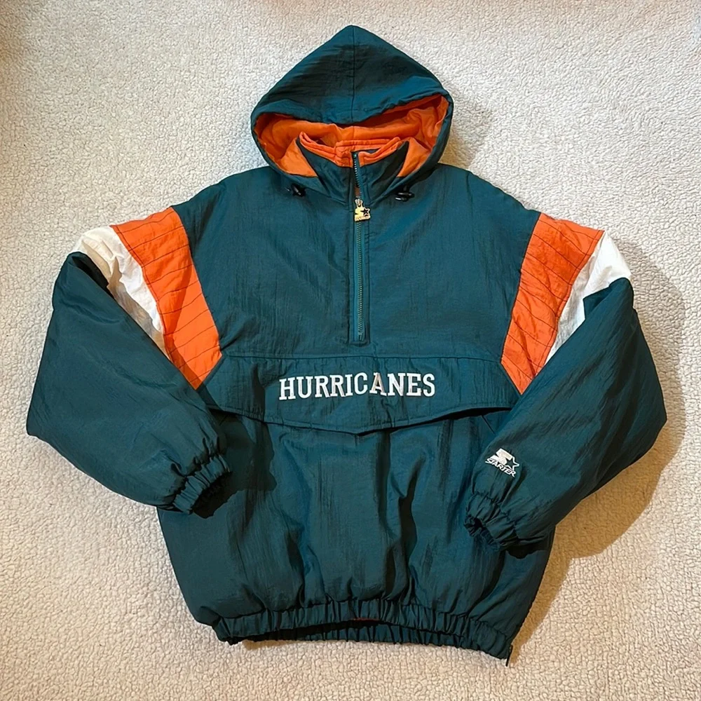 Rare Vintage Starter Miami Hurricanes 1/4 Zip Puffer Jacket - Picture 2 of 9